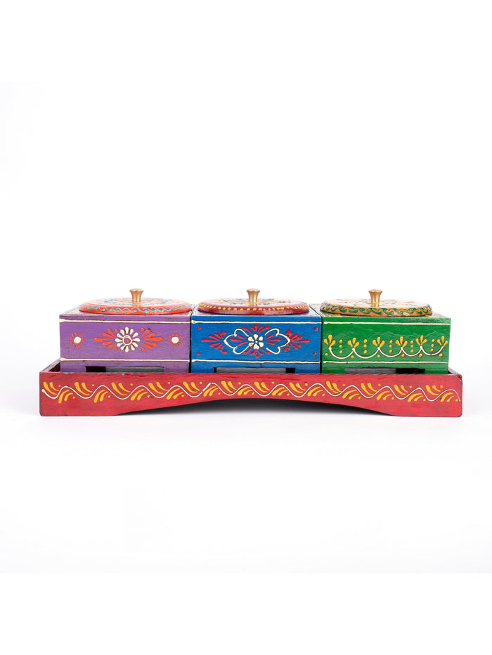 Meenakari Design Dry Fruit Storage Box Set of 3 for Festive Delights - The Heritage Artifacts