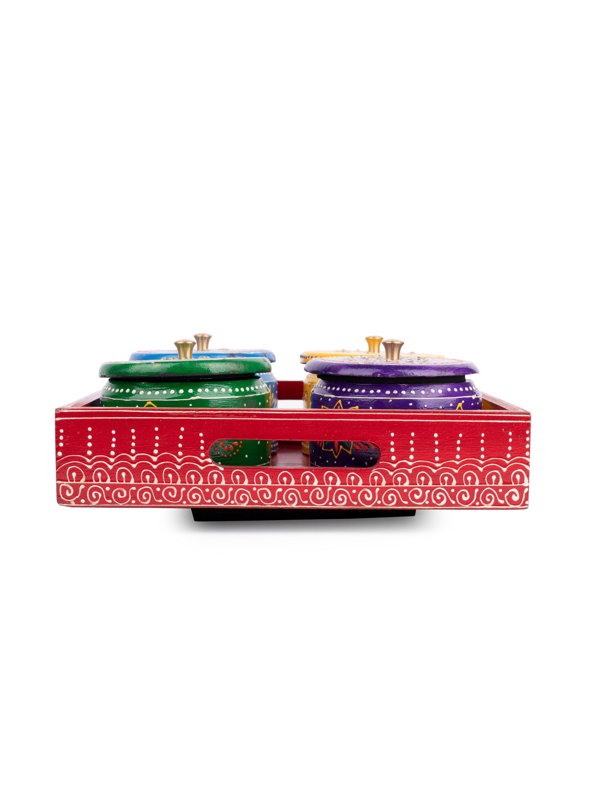 Meenakari Work Dry Fruit Storage Set with 4 Containers and 1 Rotating Tray - The Heritage Artifacts