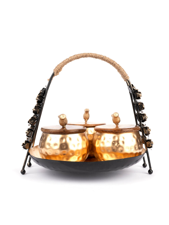 Rose Designed Basket with set of 3 Serving Canisters for multi use - The Heritage Artifacts