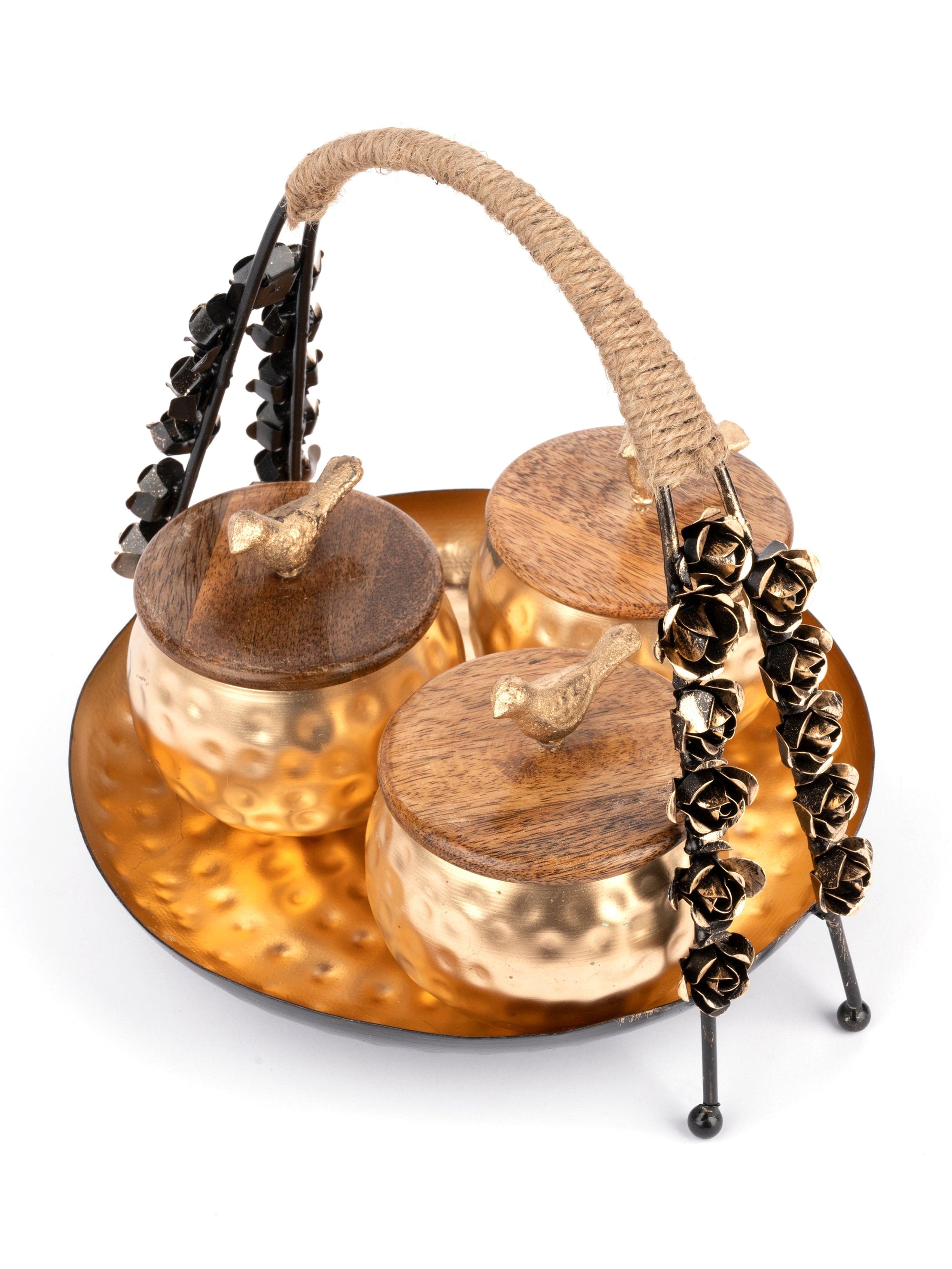 Rose Designed Basket with set of 3 Serving Canisters for multi use - The Heritage Artifacts
