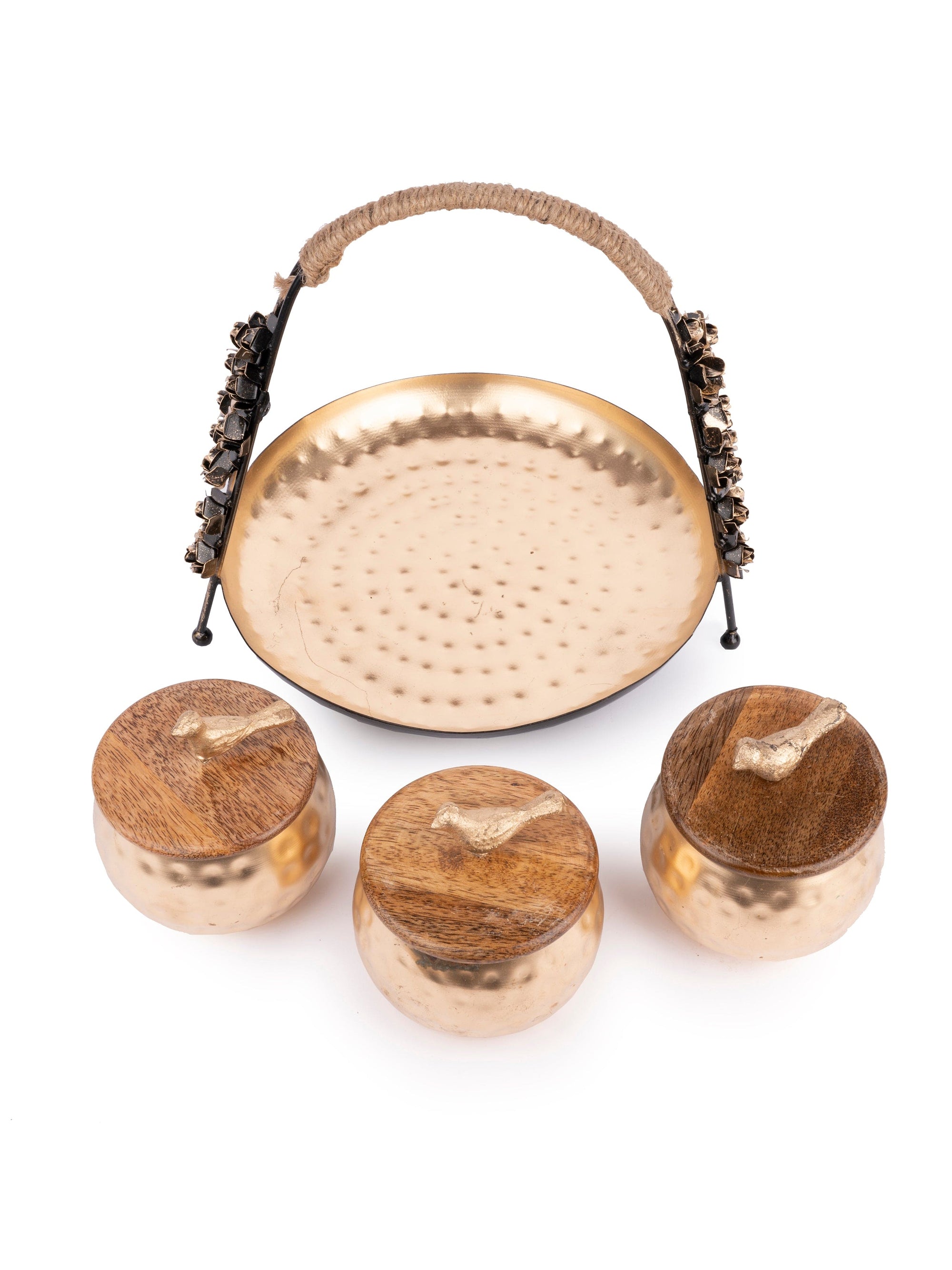 Rose Designed Basket with set of 3 Serving Canisters for multi use - The Heritage Artifacts