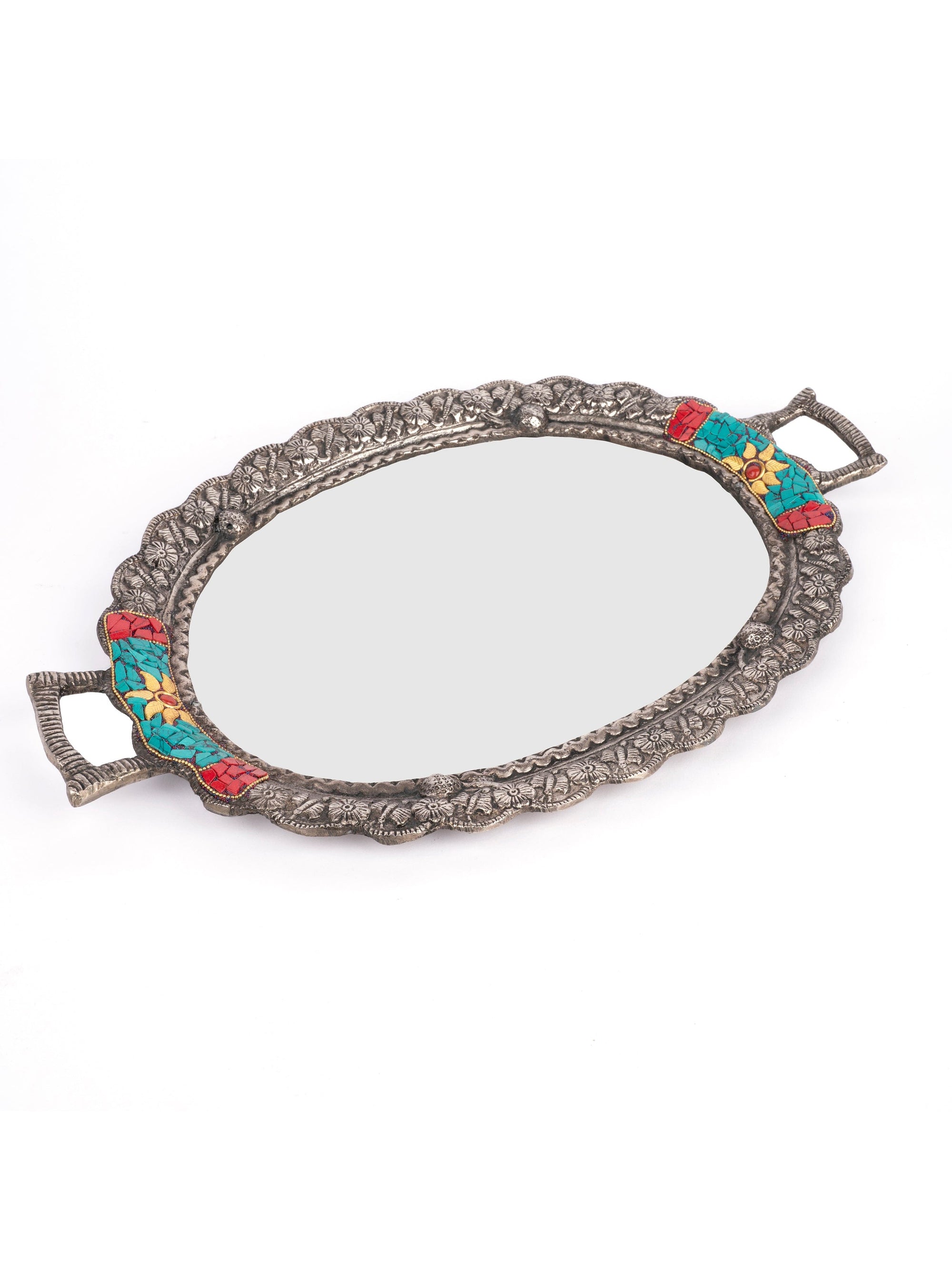Acrylic Serving Tray with Handle and Antique Metal Crafted Borders - The Heritage Artifacts