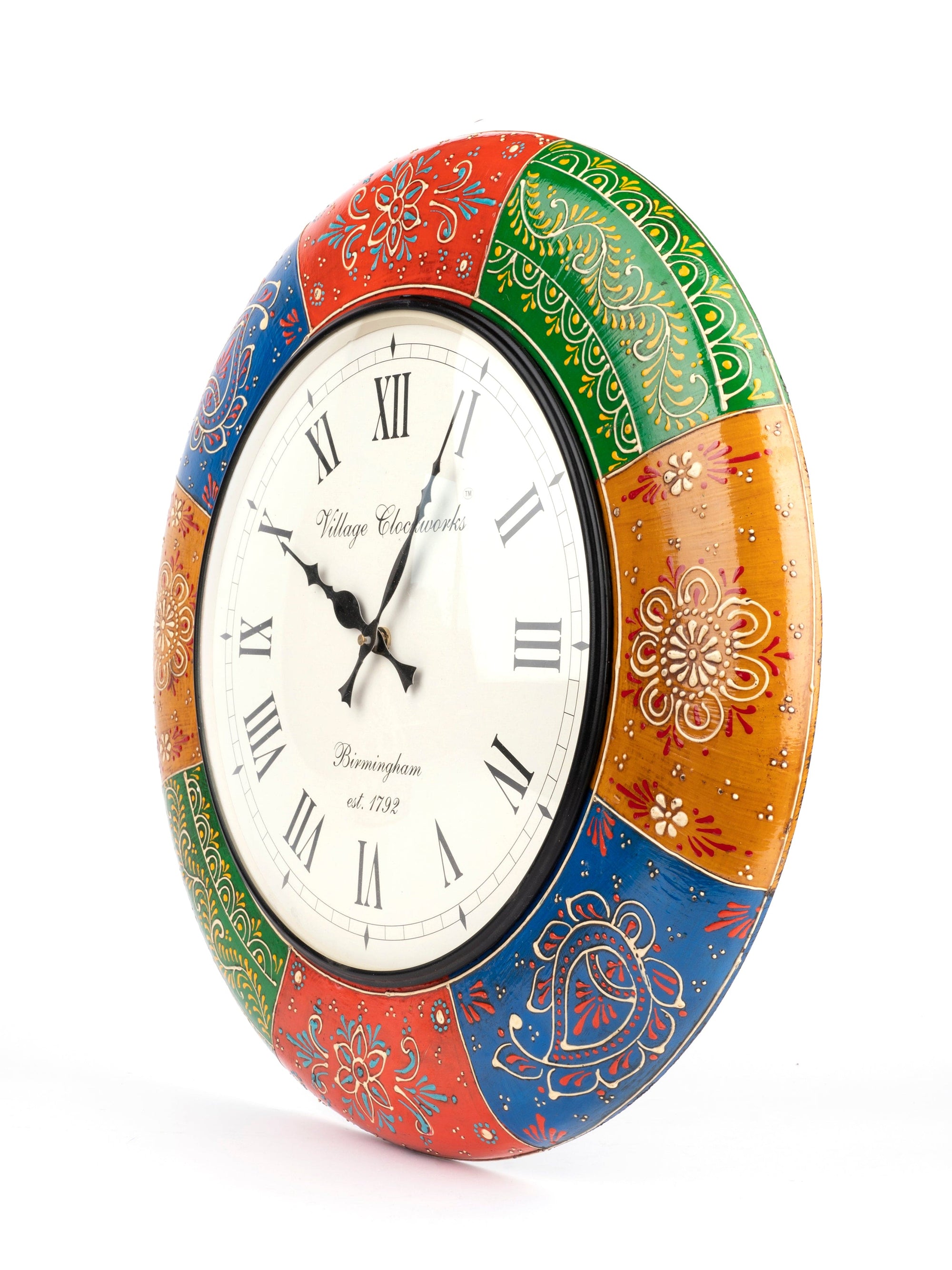 Rajasthani Art Colorful Meenakari Analogue Wall Clock - 17 inches dia - The Heritage Artifacts