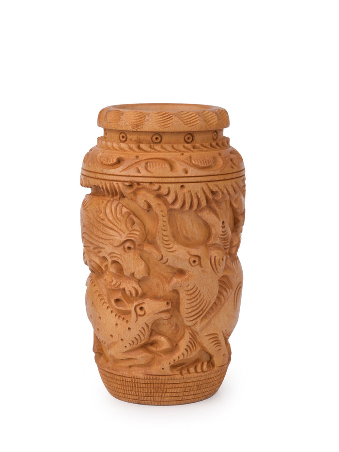 Kadam Wood Handcrafted Pen / Pencil Holder - 5 inches height - The Heritage Artifacts
