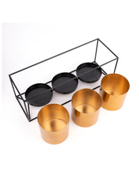 Set of 3 Golden Planters in a Black Metal Frame - The Heritage Artifacts