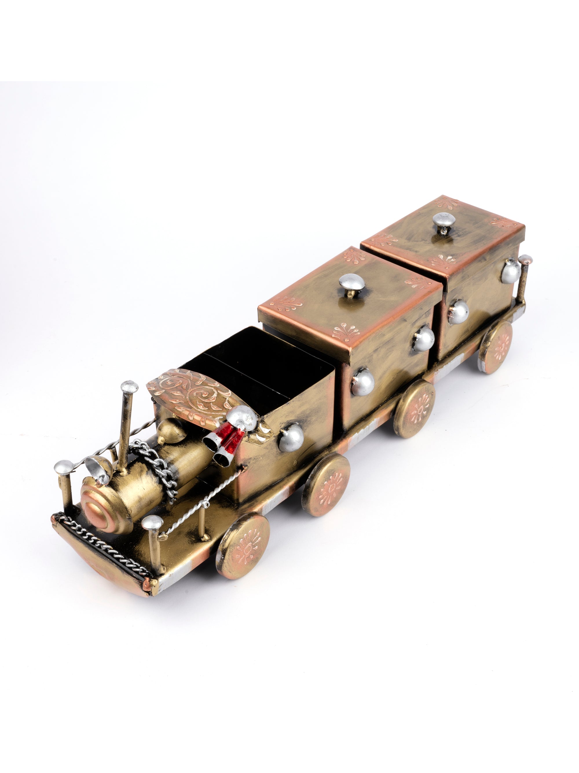 Metal Crafted Train Design Dry Fruit Holder with 3 Compartments - The Heritage Artifacts