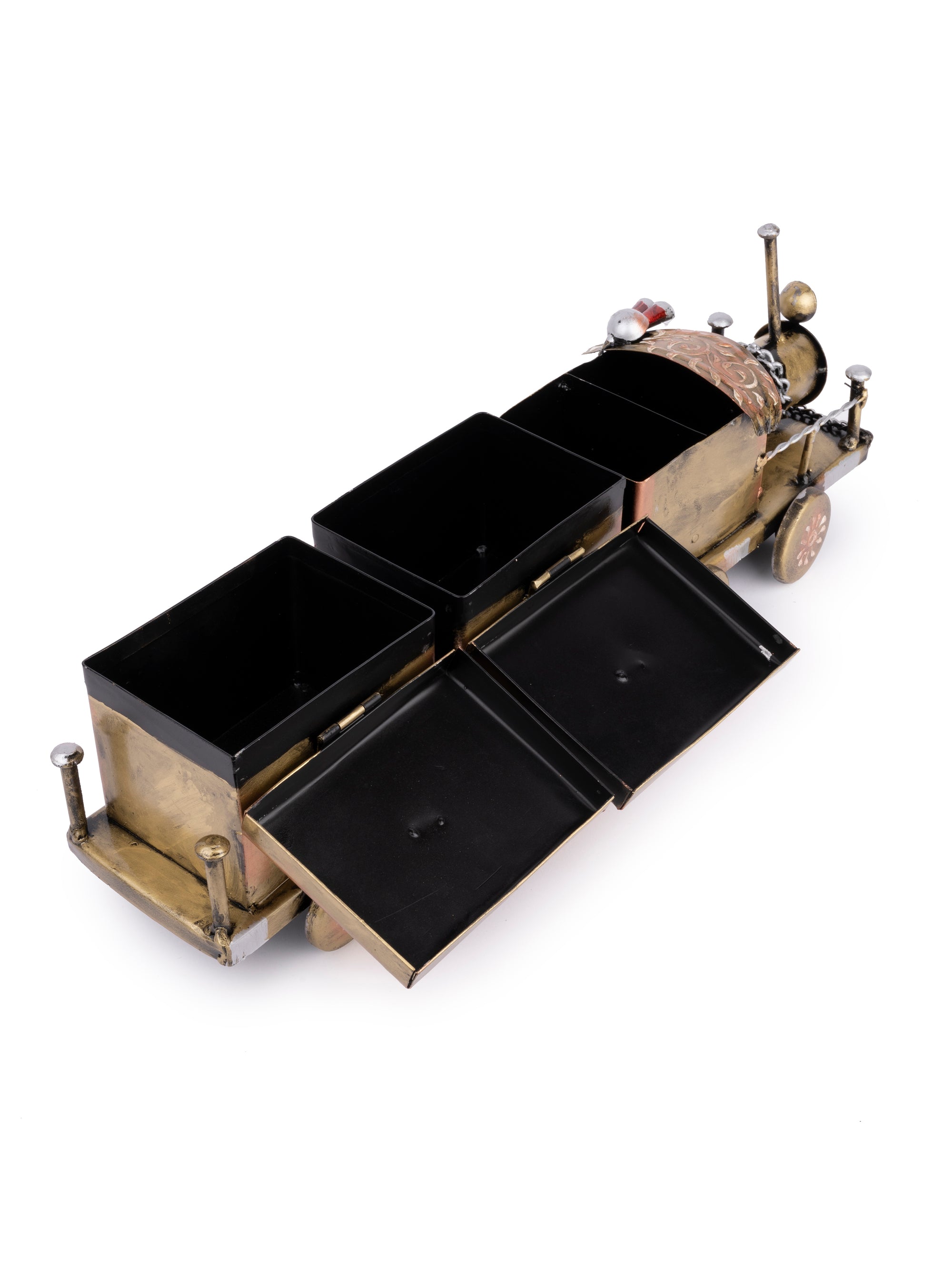 Metal Crafted Train Design Dry Fruit Holder with 3 Compartments - The Heritage Artifacts