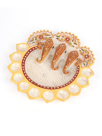 Marble 11 Diyas Puja Thali / Tray With Elephant Trunk Design at the Center - The Heritage Artifacts