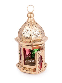 Metal Crafted Gold Lantern, Tea Light Candle Holder - 12 inches height - The Heritage Artifacts