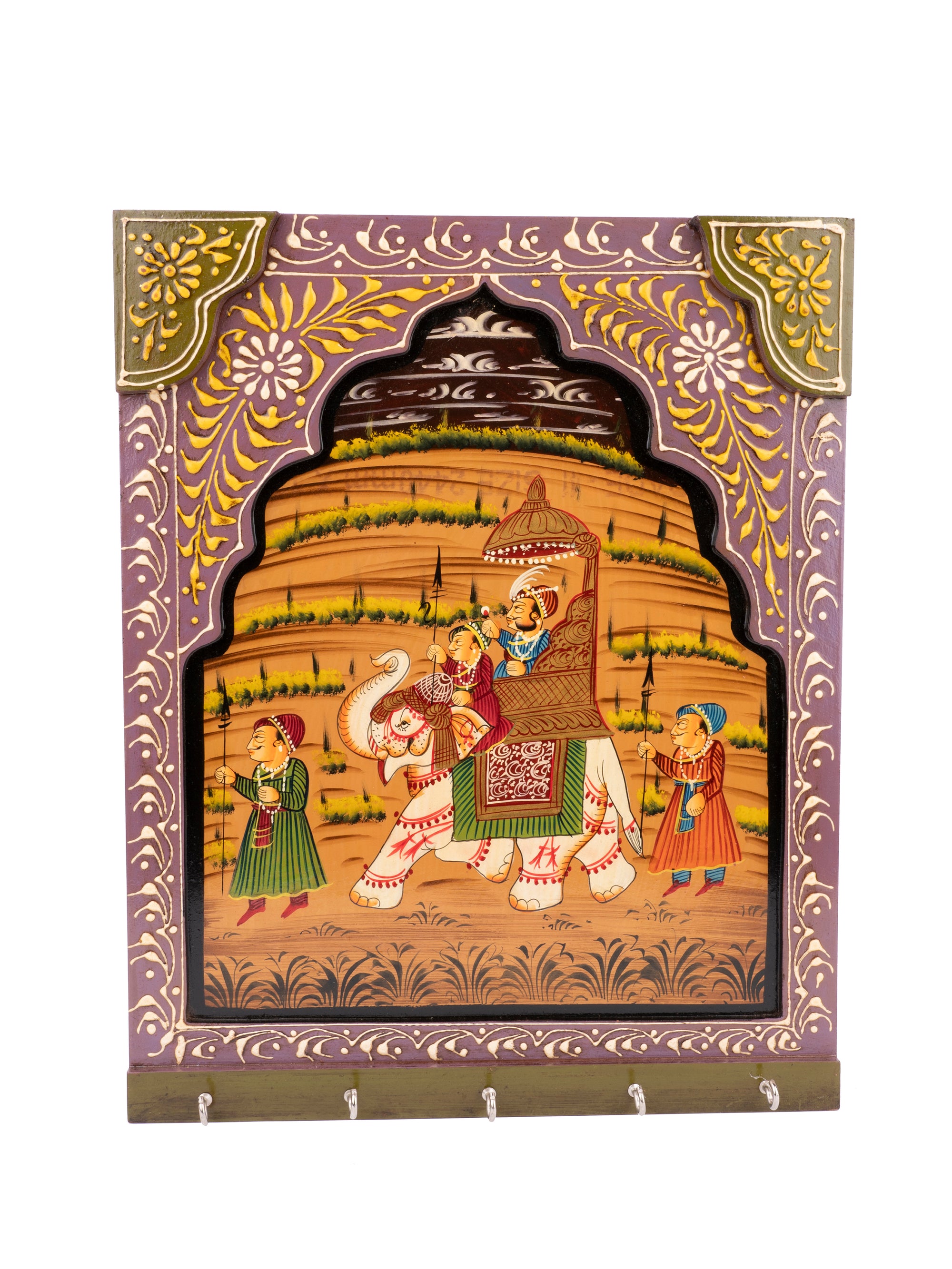 Hand Painted Wooden Frame with 5 Hooks to hold keys / Key Holder - The Heritage Artifacts