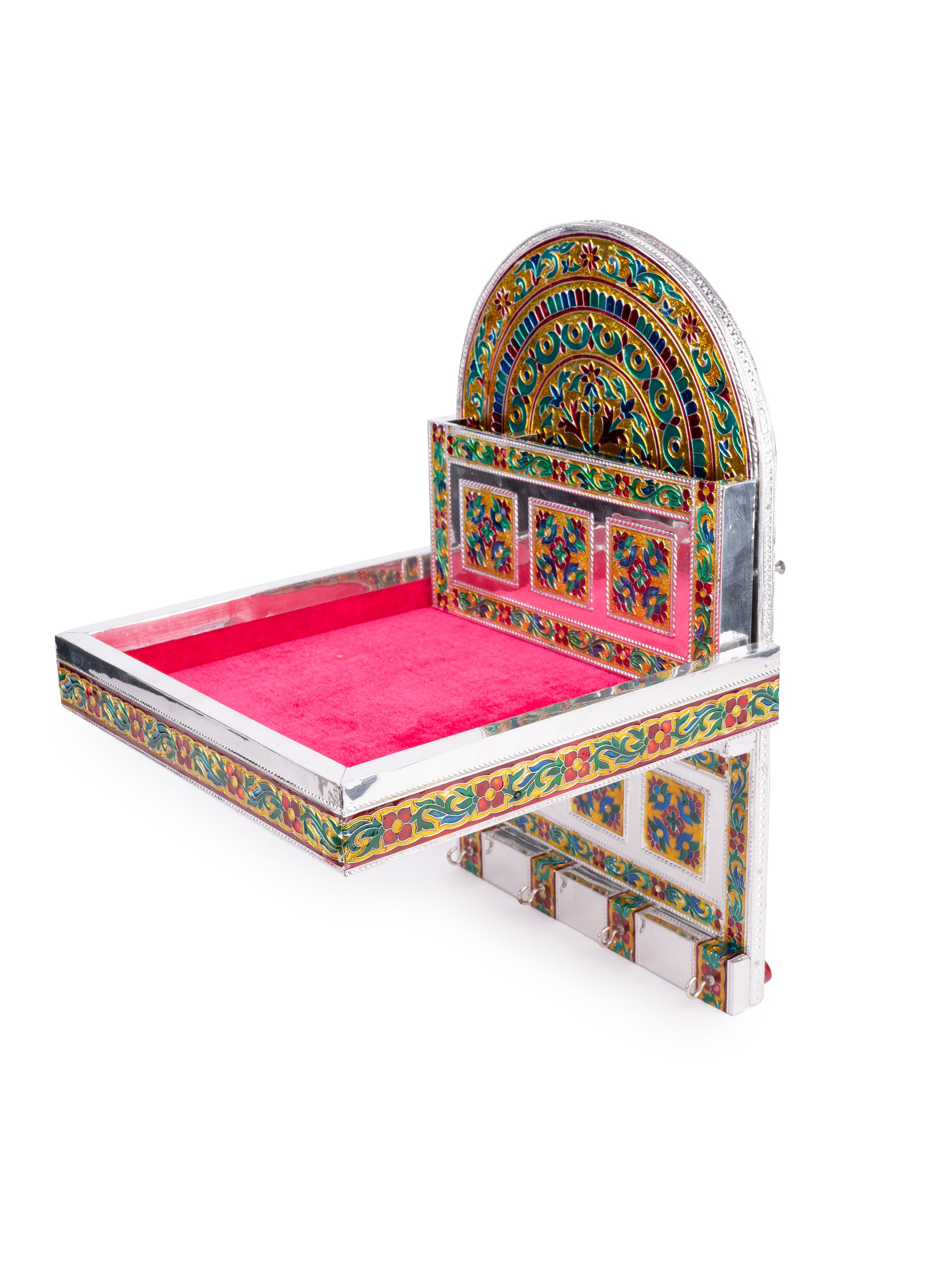 Meenakari Design Wall Mounted Multipurpose Stand in Silver Color - The Heritage Artifacts