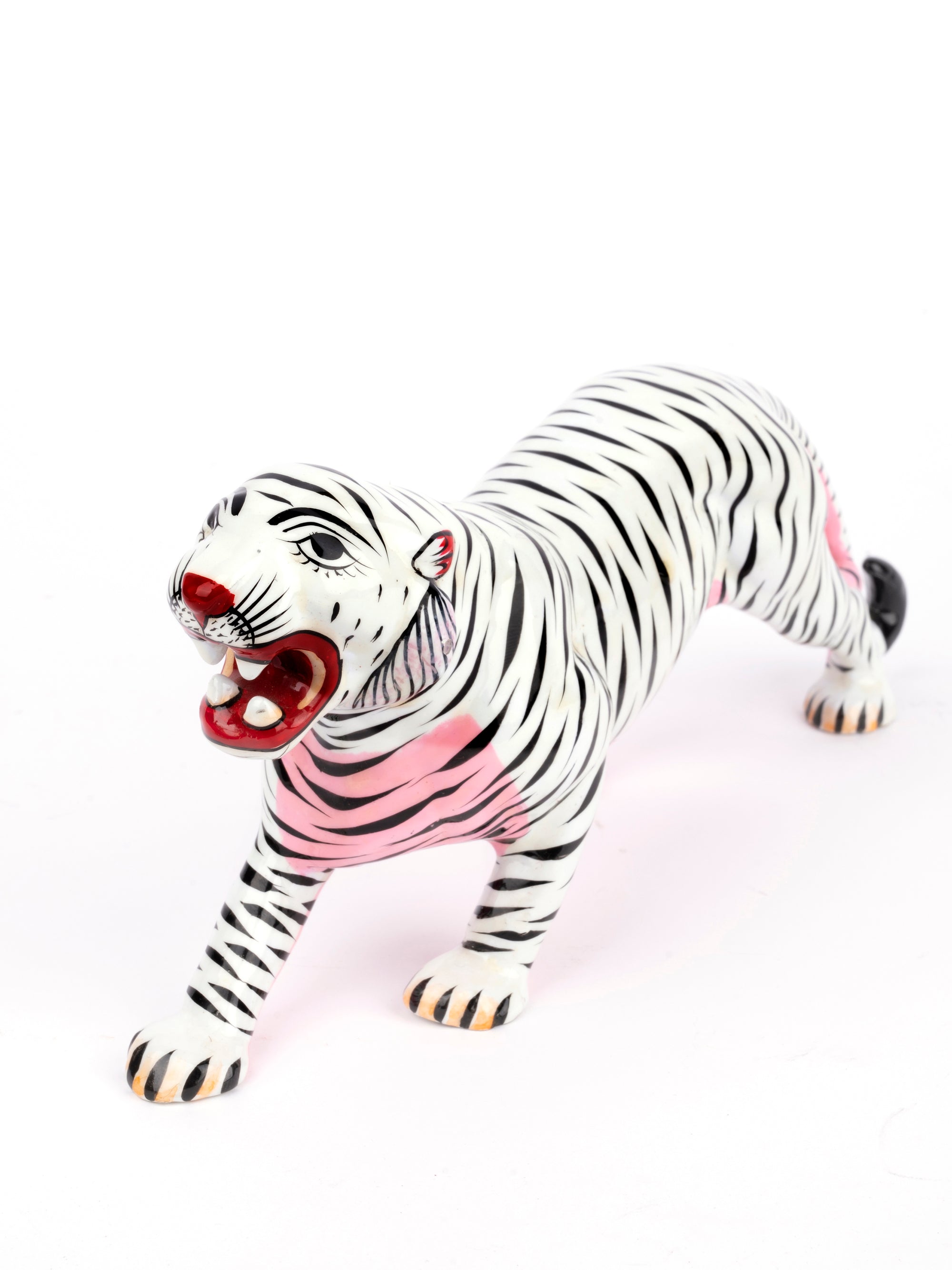 White Metal Tiger Figurine for Home Office Decor, 9 inches long - The Heritage Artifacts