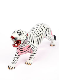 White Metal Tiger Figurine for Home Office Decor, 9 inches long - The Heritage Artifacts