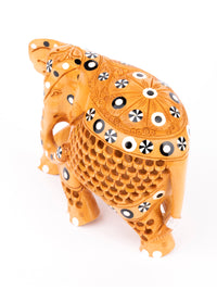 Kadam wood carved Jali Design Elephant figurine with a sad face - The Heritage Artifacts