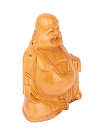Laughing Buddha statue carved in kadam wood - 6 inches height - The Heritage Artifacts