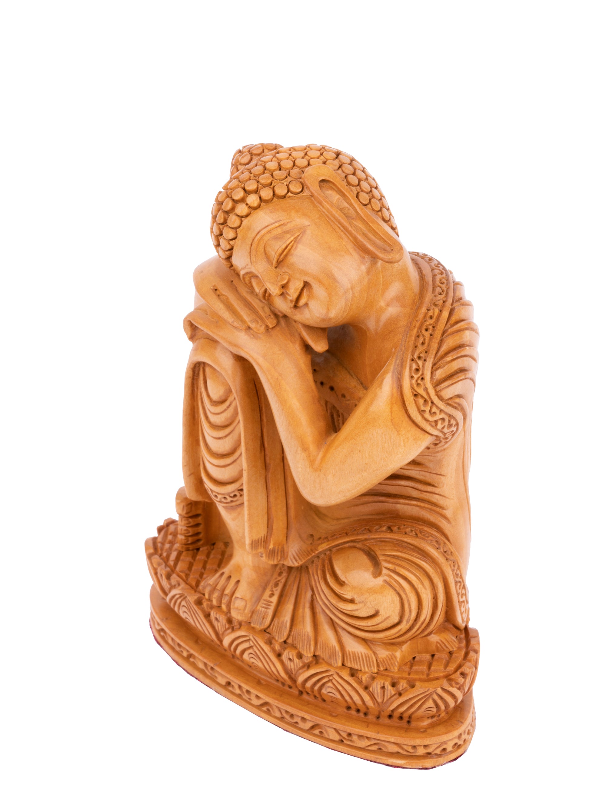Kadam wood crafted Resting Buddha statue - 6 inches height - The Heritage Artifacts