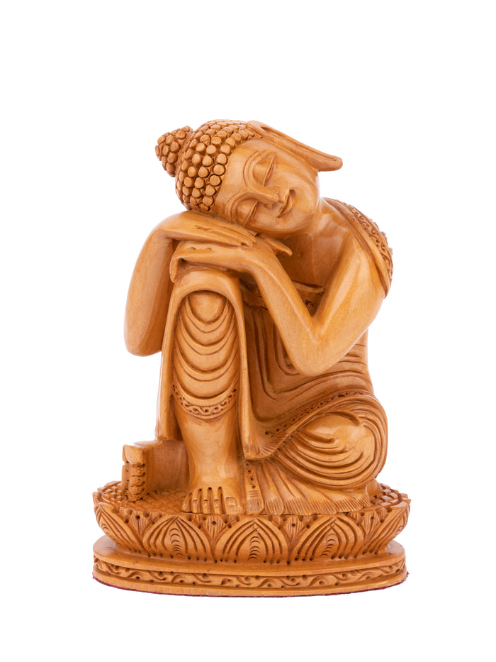 Kadam wood crafted Resting Buddha statue - 6 inches height - The Heritage Artifacts