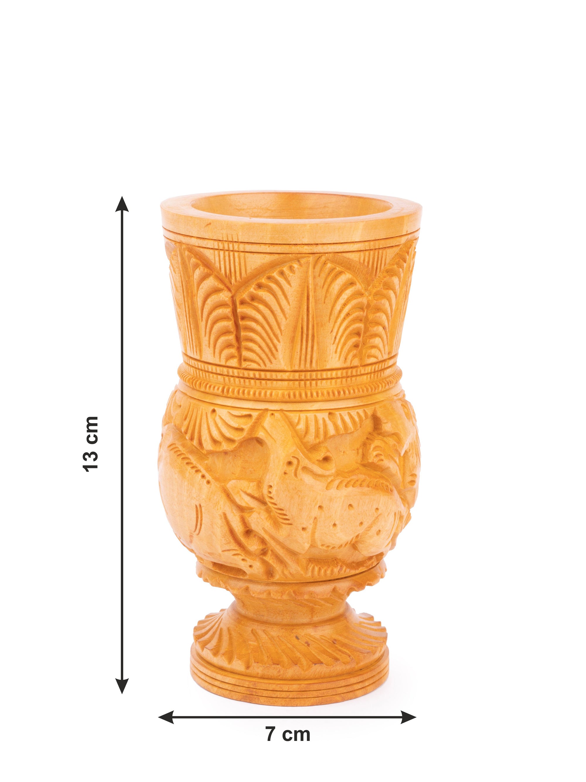 Hand carved Pen / Pencil holder made of Kadam wood - 5 inches height - The Heritage Artifacts