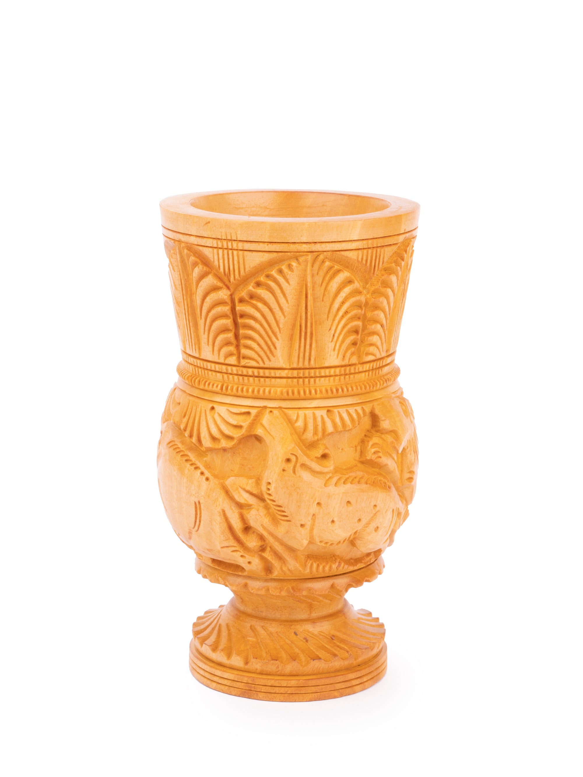 Hand carved Pen / Pencil holder made of Kadam wood - 5 inches height - The Heritage Artifacts