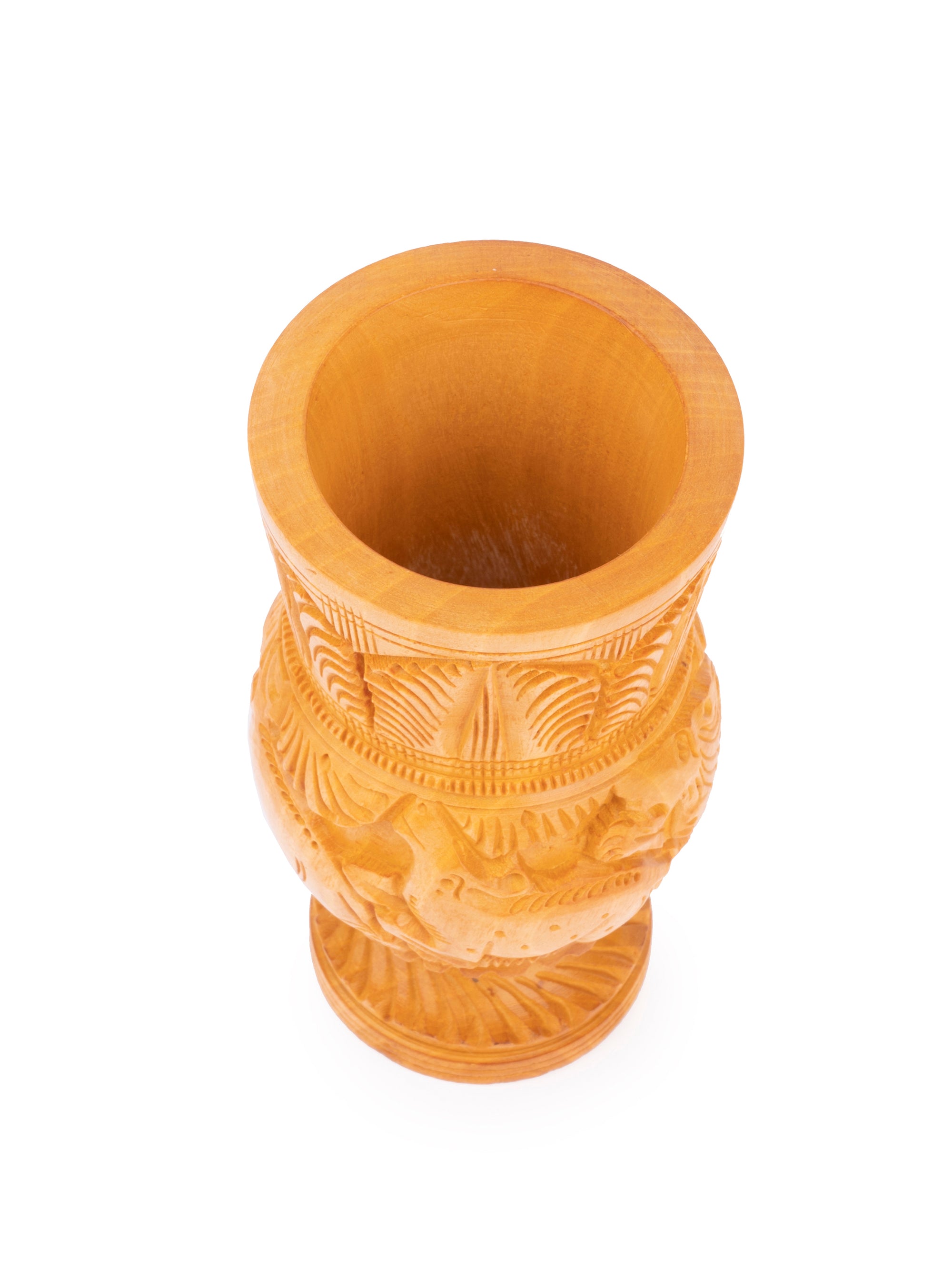 Hand carved Pen / Pencil holder made of Kadam wood - 5 inches height - The Heritage Artifacts