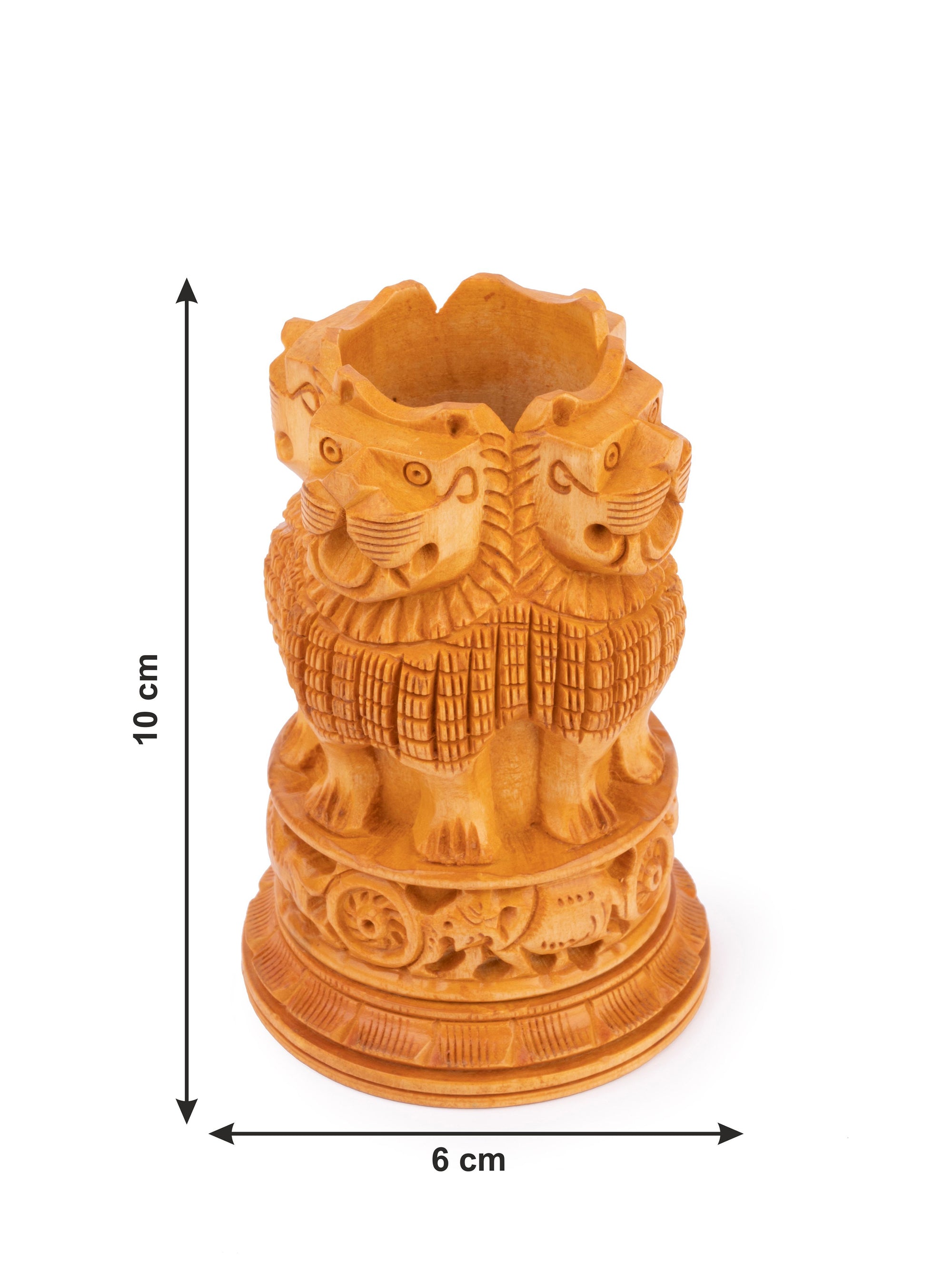 Kadam wood carved Ashok Stambh Pen / Pencil holder - 4 inches height - The Heritage Artifacts