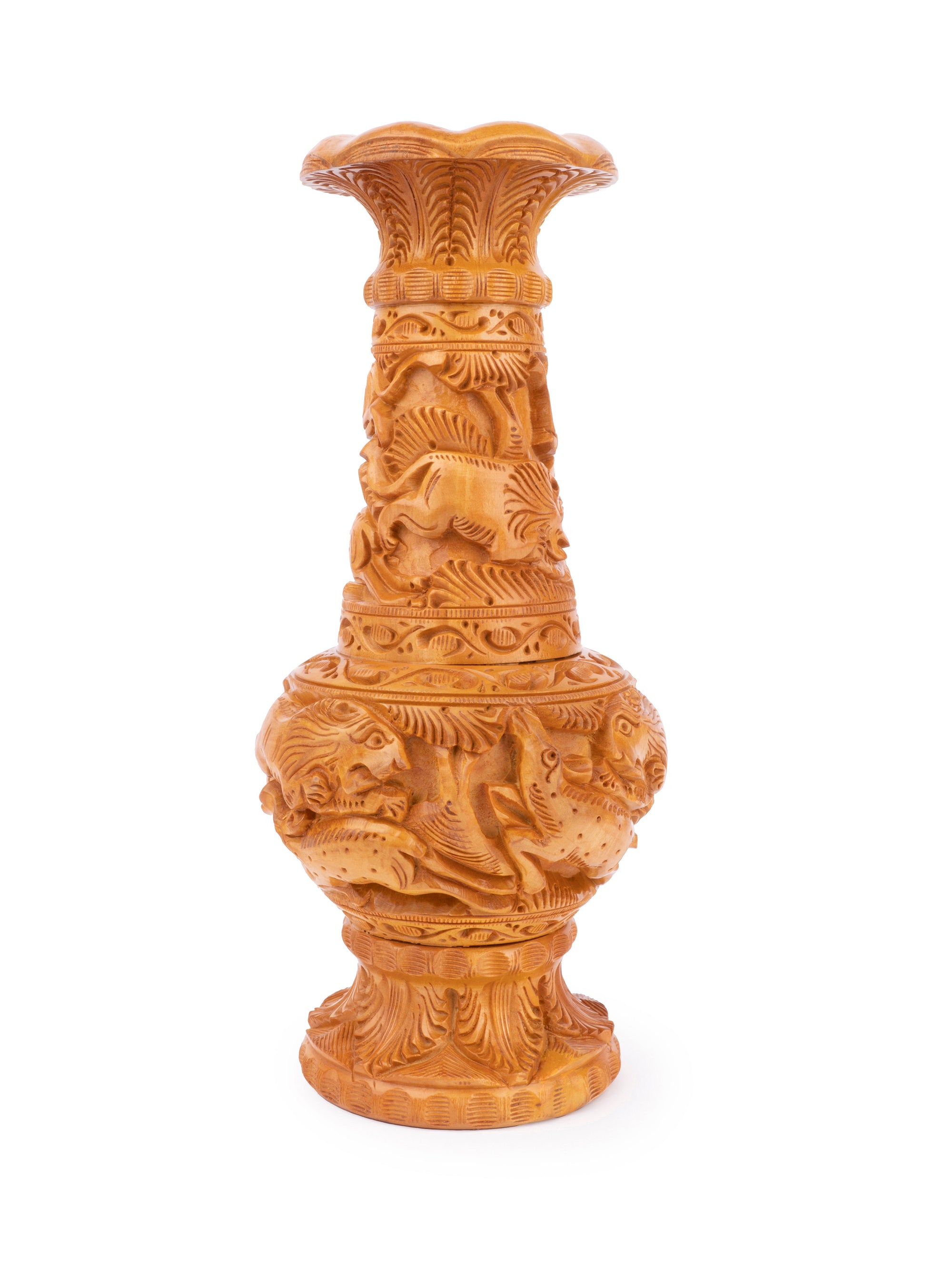 Exclusive Flower Vase intricately hand crafted of Kadam wood - 10 inches height - The Heritage Artifacts