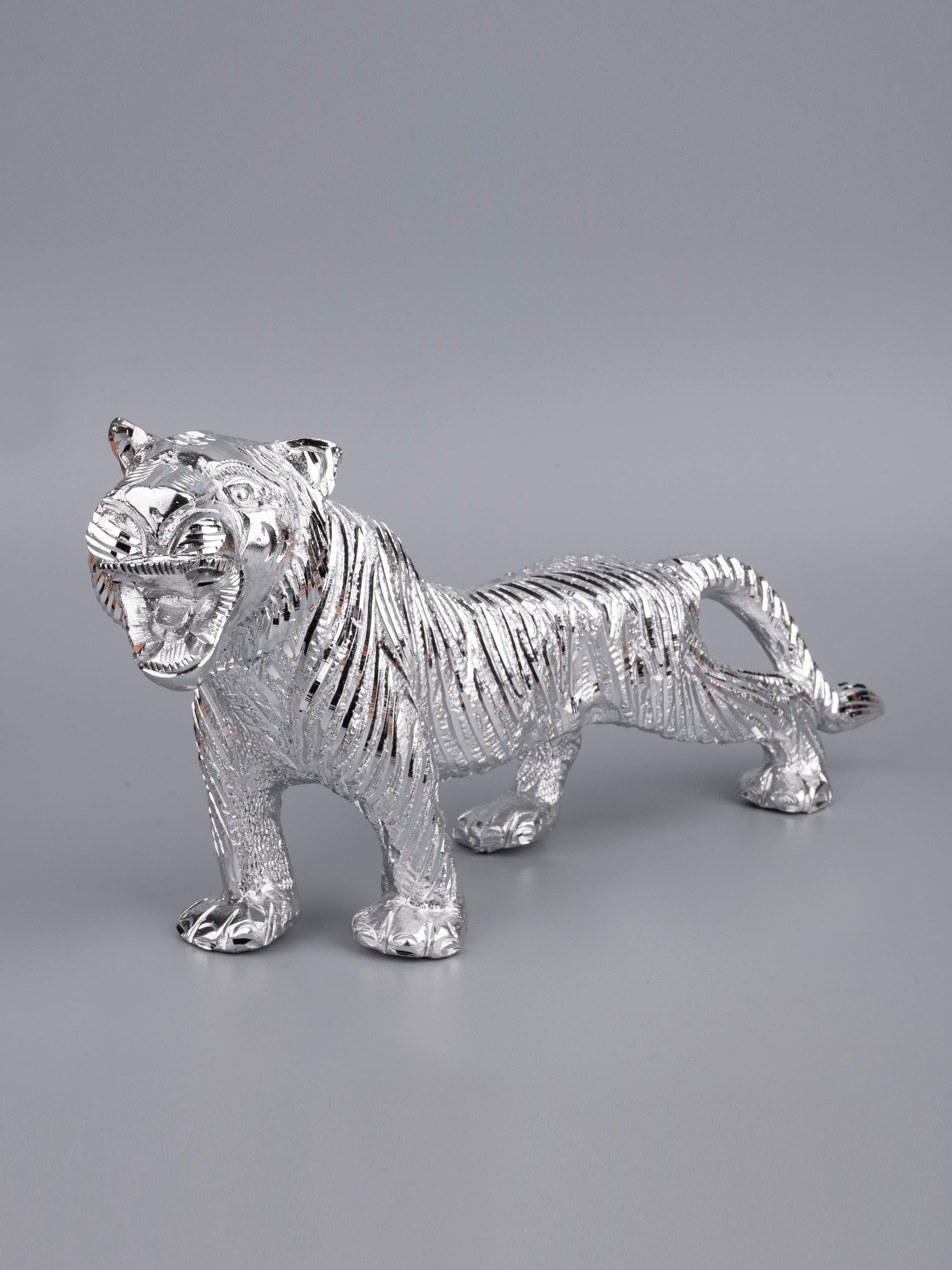 Zinc Metal Handcrafted Bengal Tiger Decorative Showpiece - 13 inches length - The Heritage Artifacts