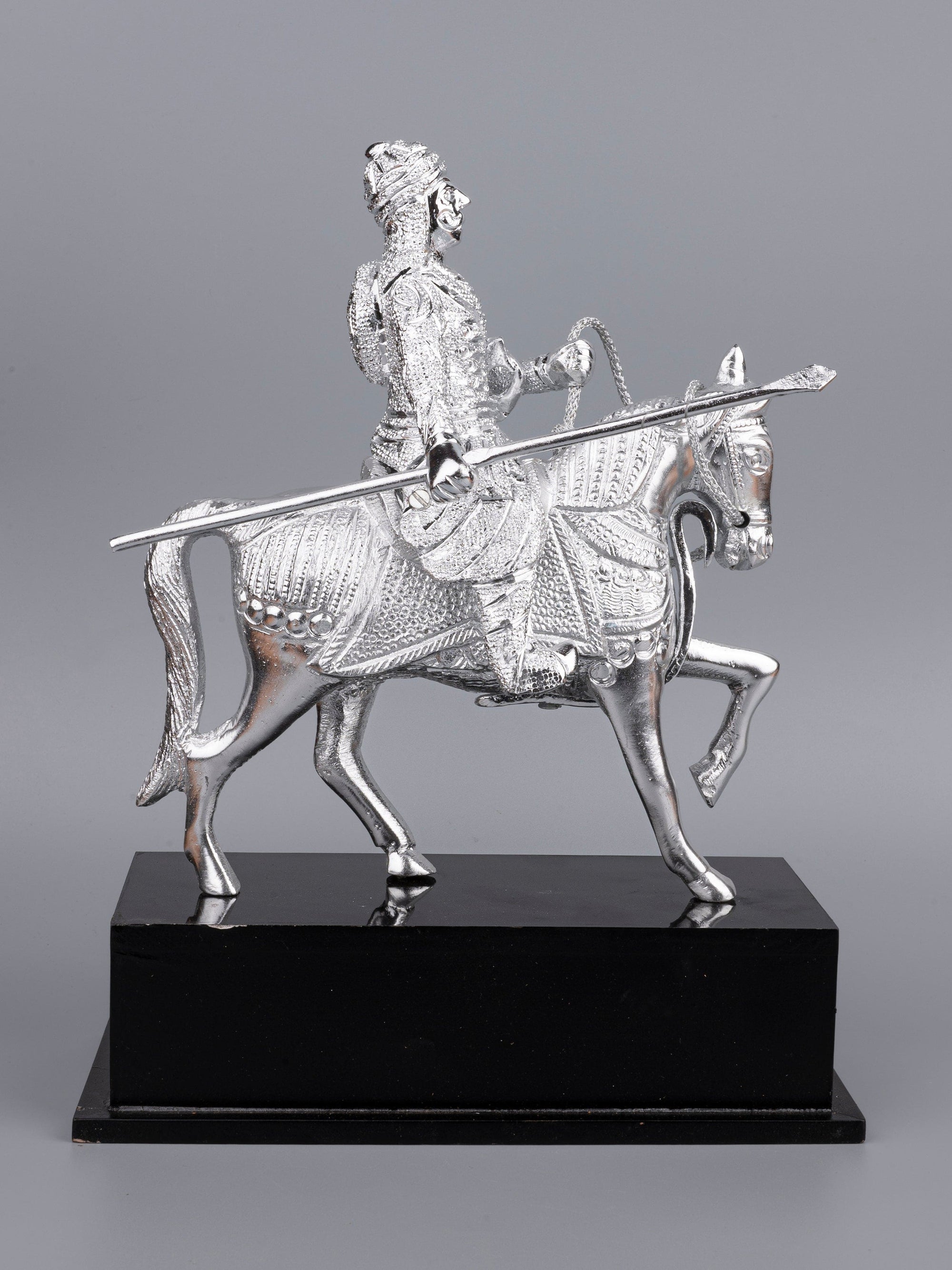 Zinc Metal Handcrafted King Maharana Pratap Figurine Riding on a Horse - 12 inches height - The Heritage Artifacts