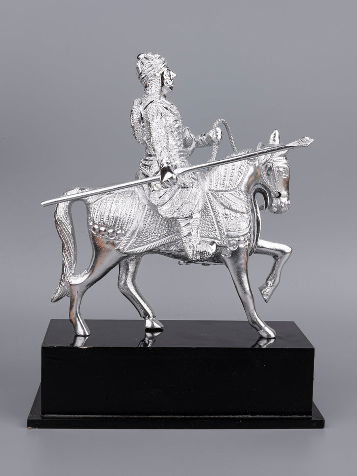 Zinc Metal Handcrafted King Maharana Pratap Figurine Riding on a Horse - 12 inches height - The Heritage Artifacts