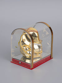 Small Sitting Ganesh Statue in Golden color inside an Acrylic Box - The Heritage Artifacts