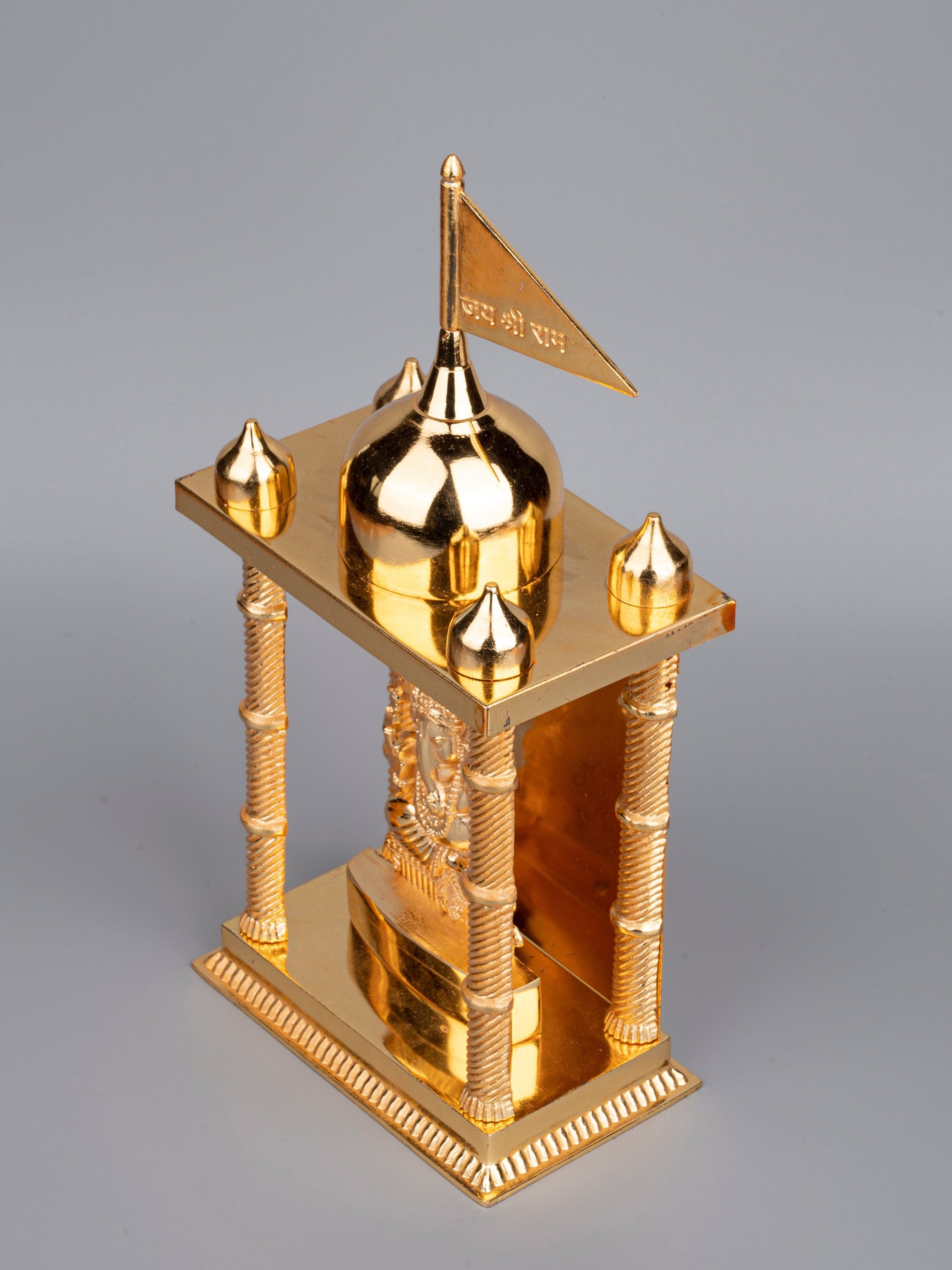 Small Gold Temple with Lord Ganesh Idol Inside - 9 inches height - The Heritage Artifacts
