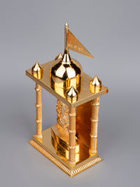 Small Gold Temple with Lord Ganesh Idol Inside - 9 inches height - The Heritage Artifacts
