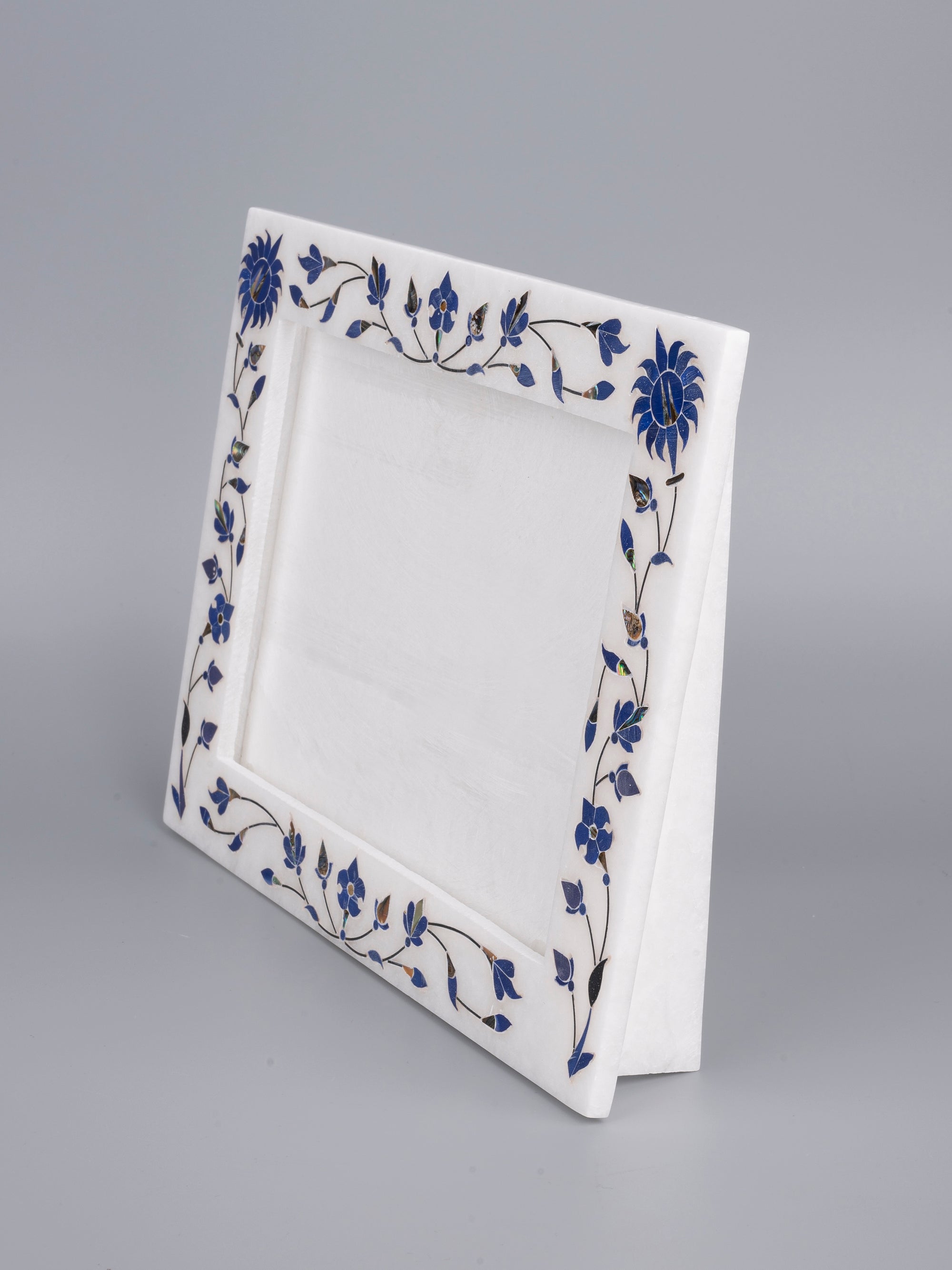 White marble photo / picture frame with inlay work - Landscape view - The Heritage Artifacts