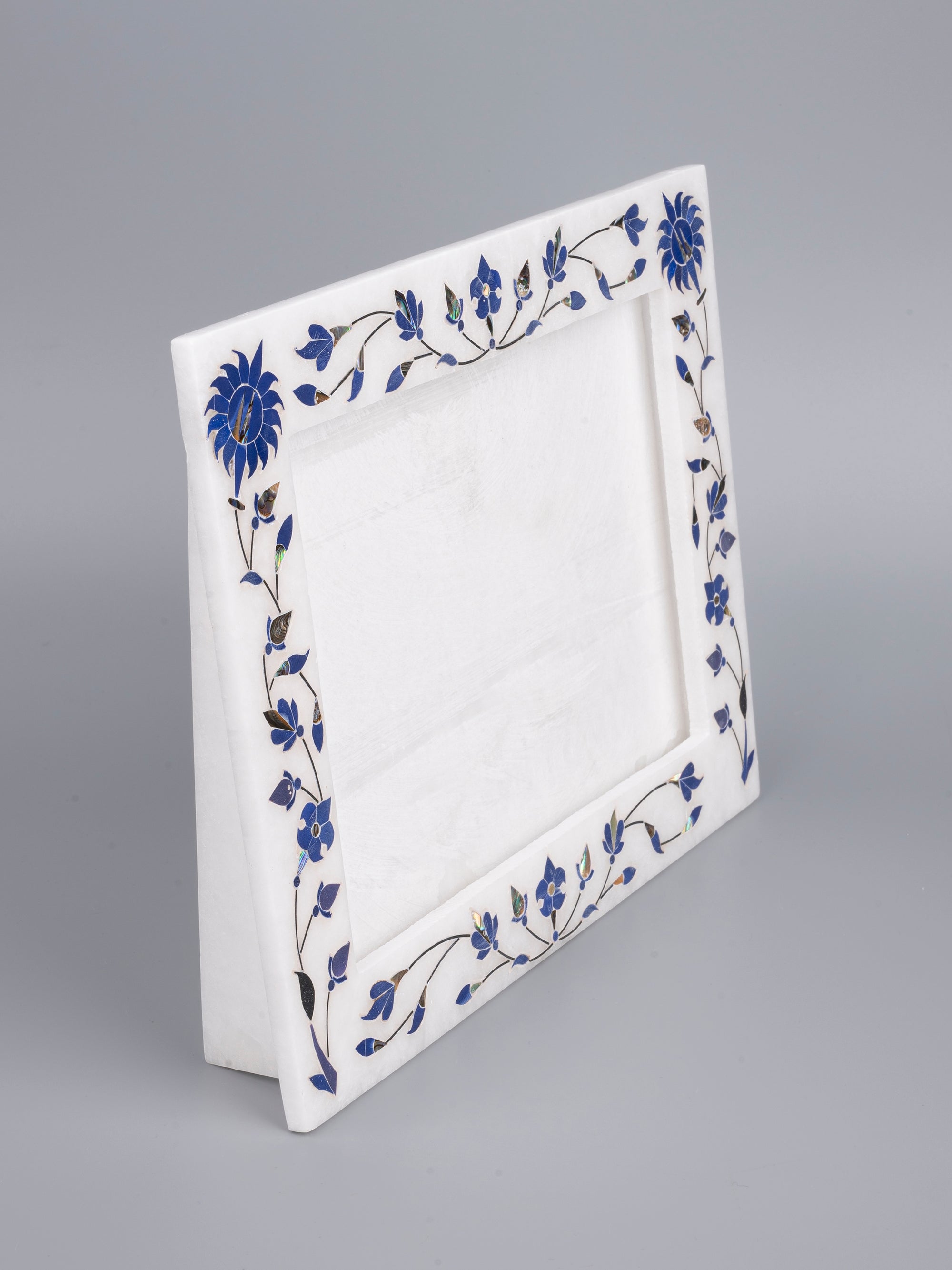 White marble photo / picture frame with inlay work - Landscape view - The Heritage Artifacts