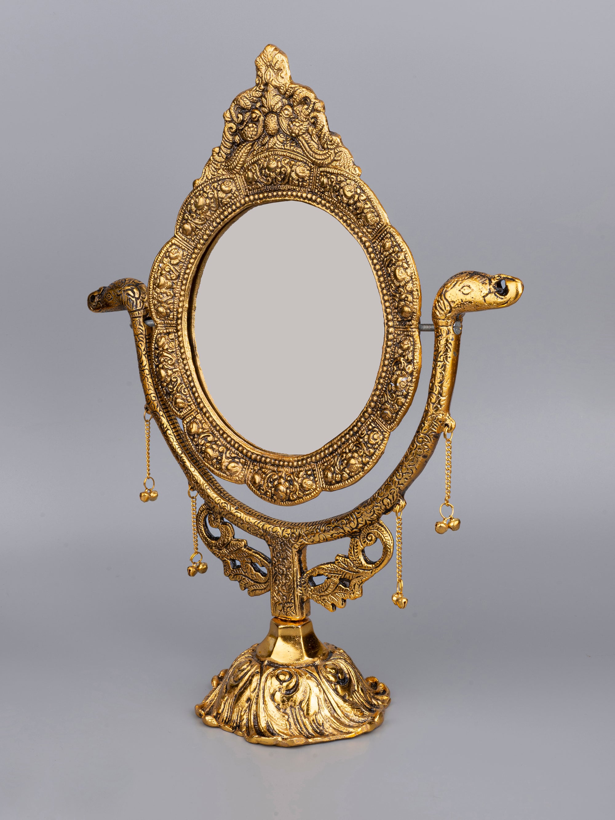Royal Swinging Table Mirror in Antique Gold finish - 16 inches height - The Heritage Artifacts