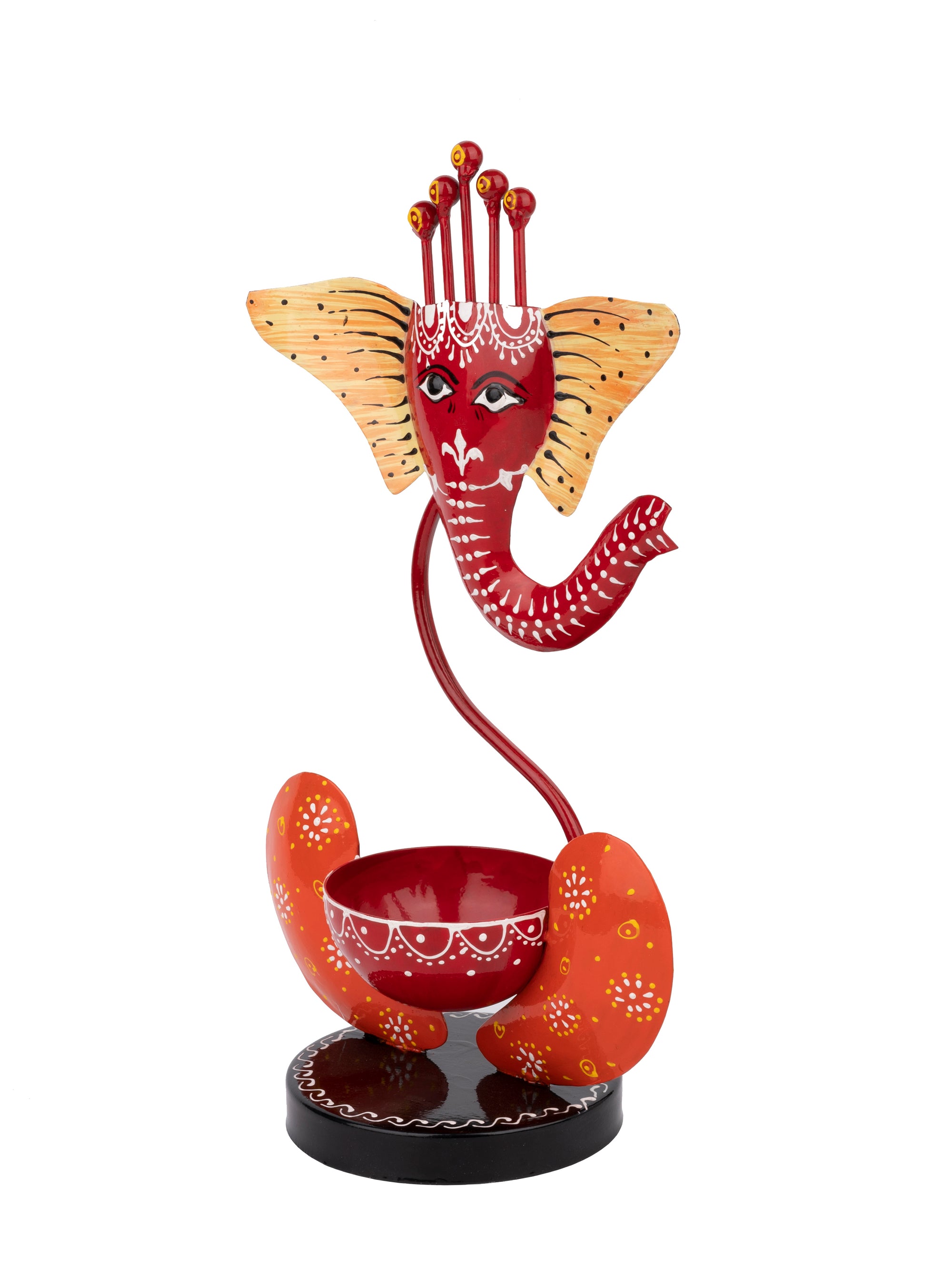 Handcrafted Metal Ganesh Tea light Holder in Red Color - 12 inches height - The Heritage Artifacts