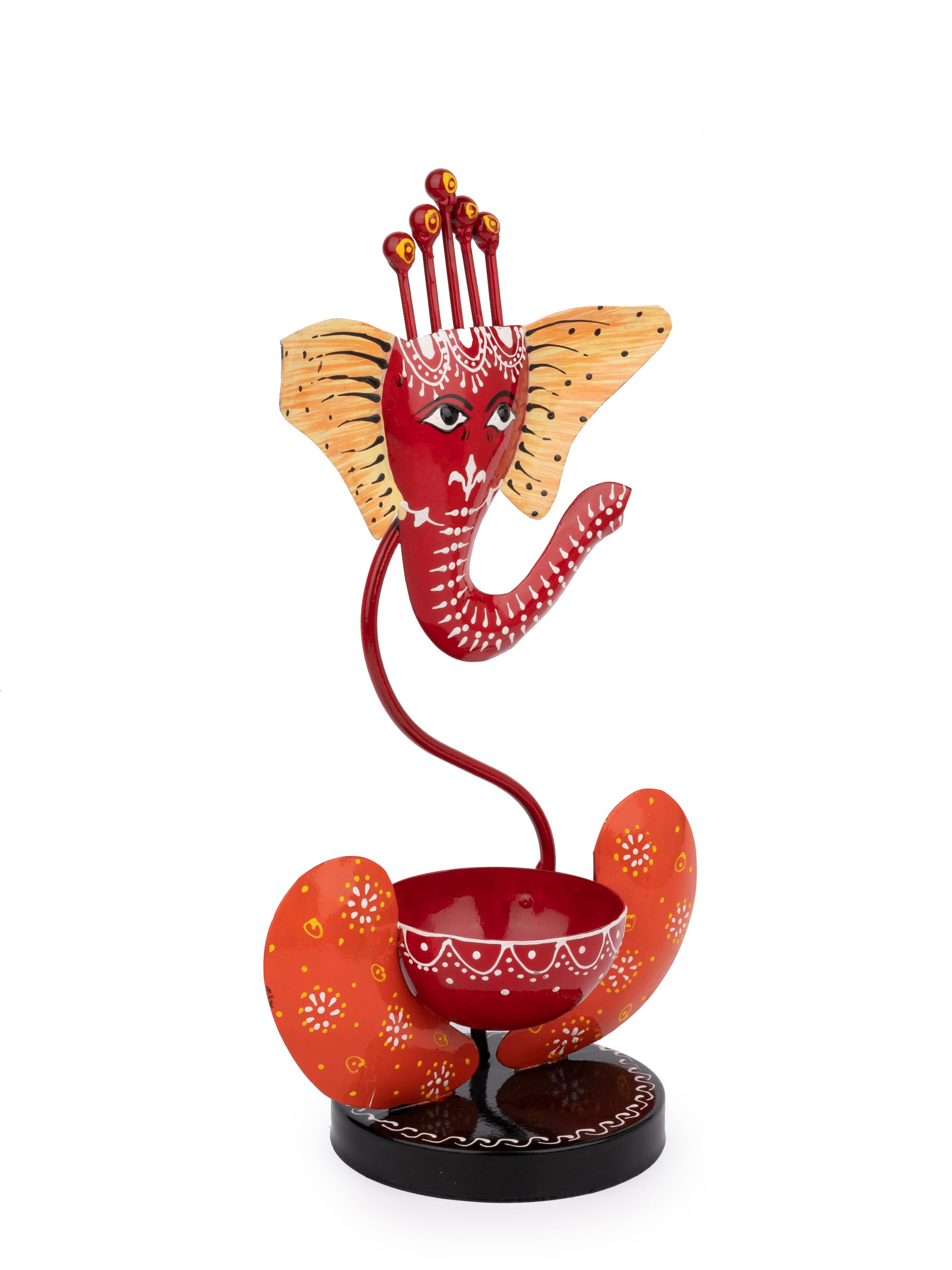 Handcrafted Metal Ganesh Tea light Holder in Red Color - 12 inches height - The Heritage Artifacts