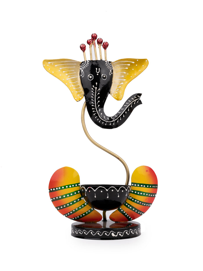 Handcrafted Metal Ganesh Tea light Holder in Black Color - 12 inches height - The Heritage Artifacts