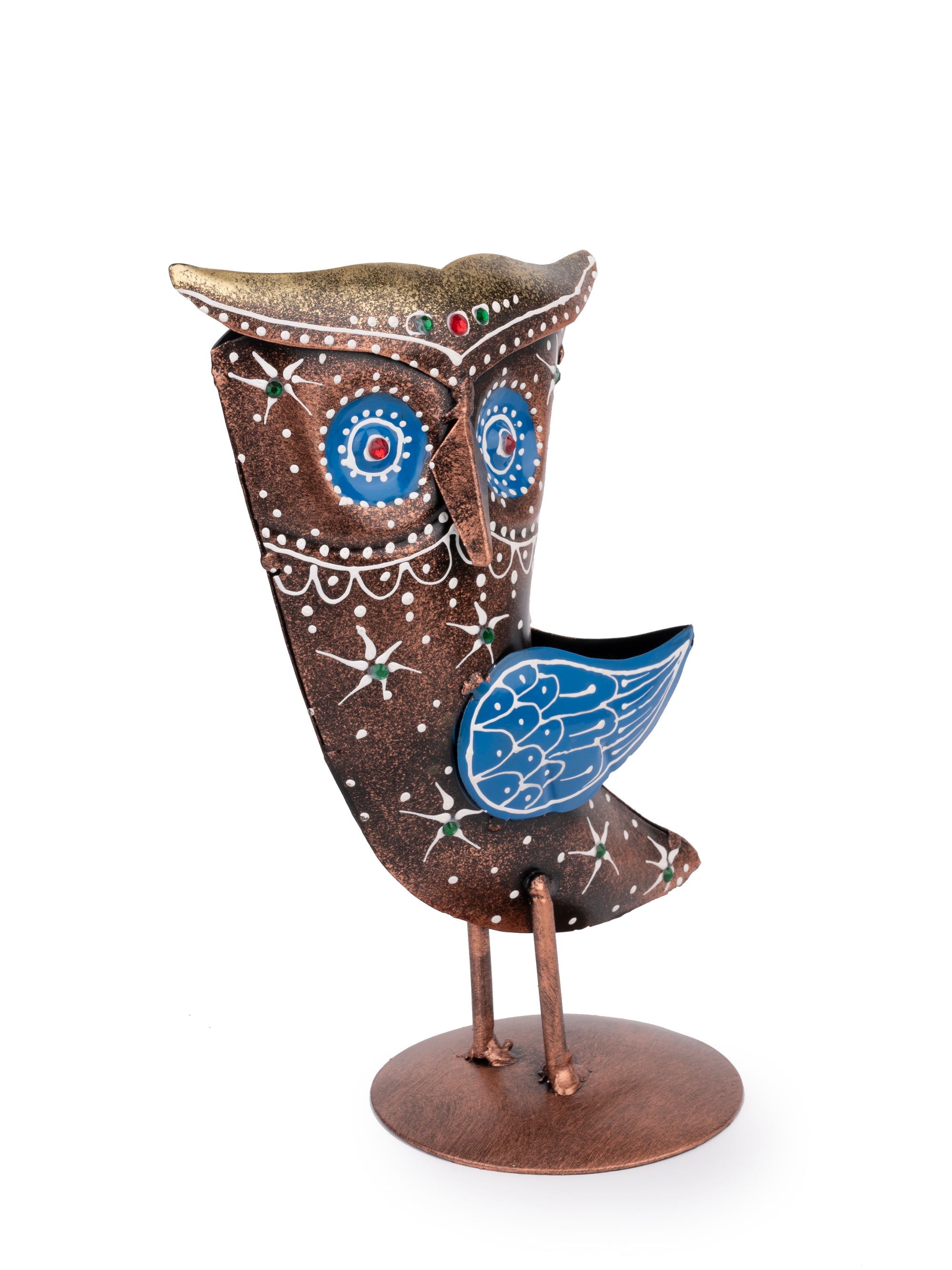 Metal Crafted Red Owl Figurine for Home Decor - 8 inches height - The Heritage Artifacts