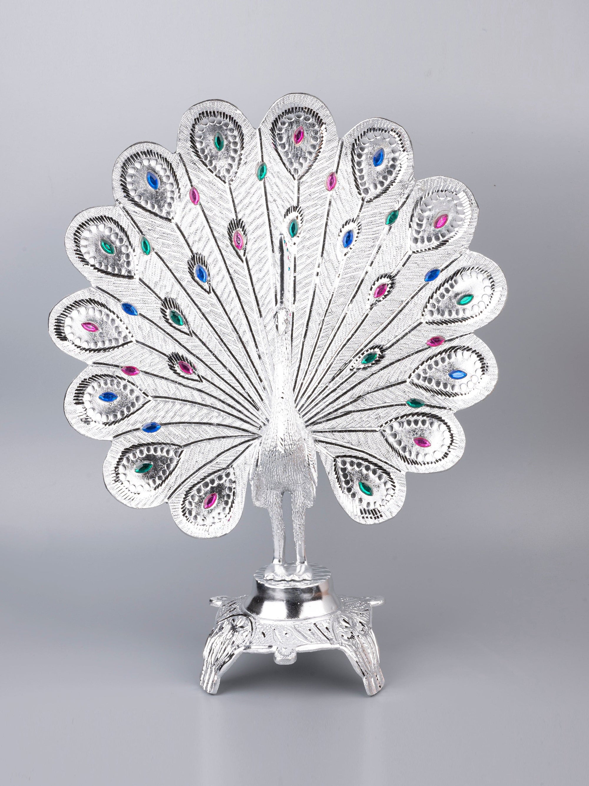 Zinc Metal Handcrafted Peacock Decorative Showpiece - 16 inches height - The Heritage Artifacts