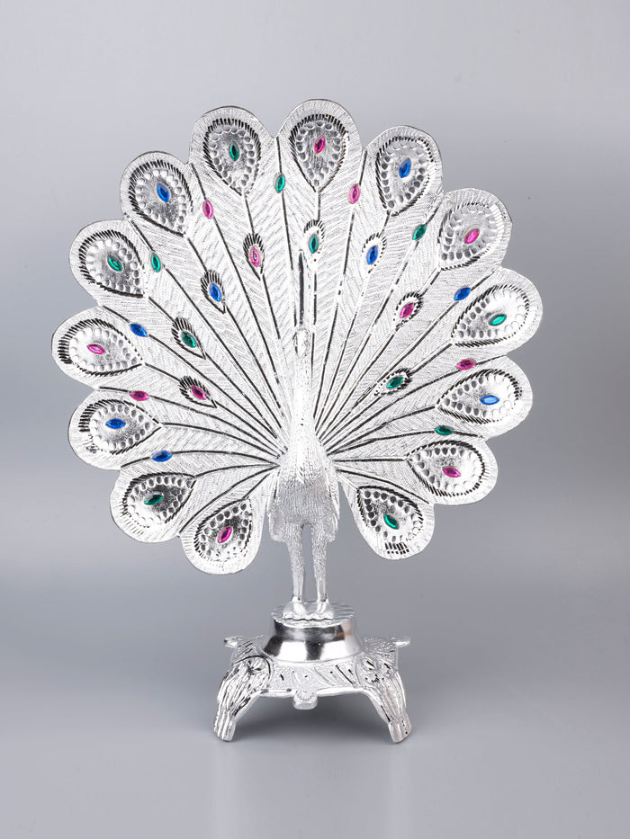Zinc Metal Handcrafted Peacock Decorative Showpiece - 16 inches height - The Heritage Artifacts