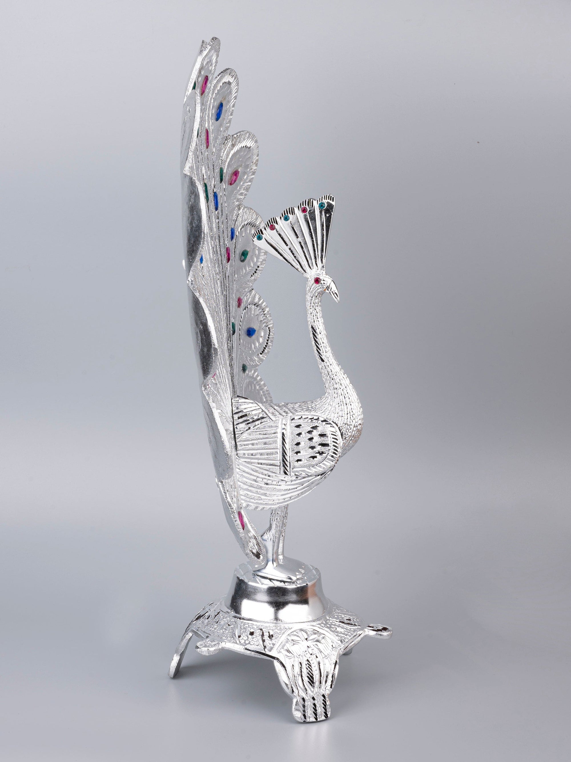 Zinc Metal Handcrafted Peacock Decorative Showpiece - 16 inches height - The Heritage Artifacts