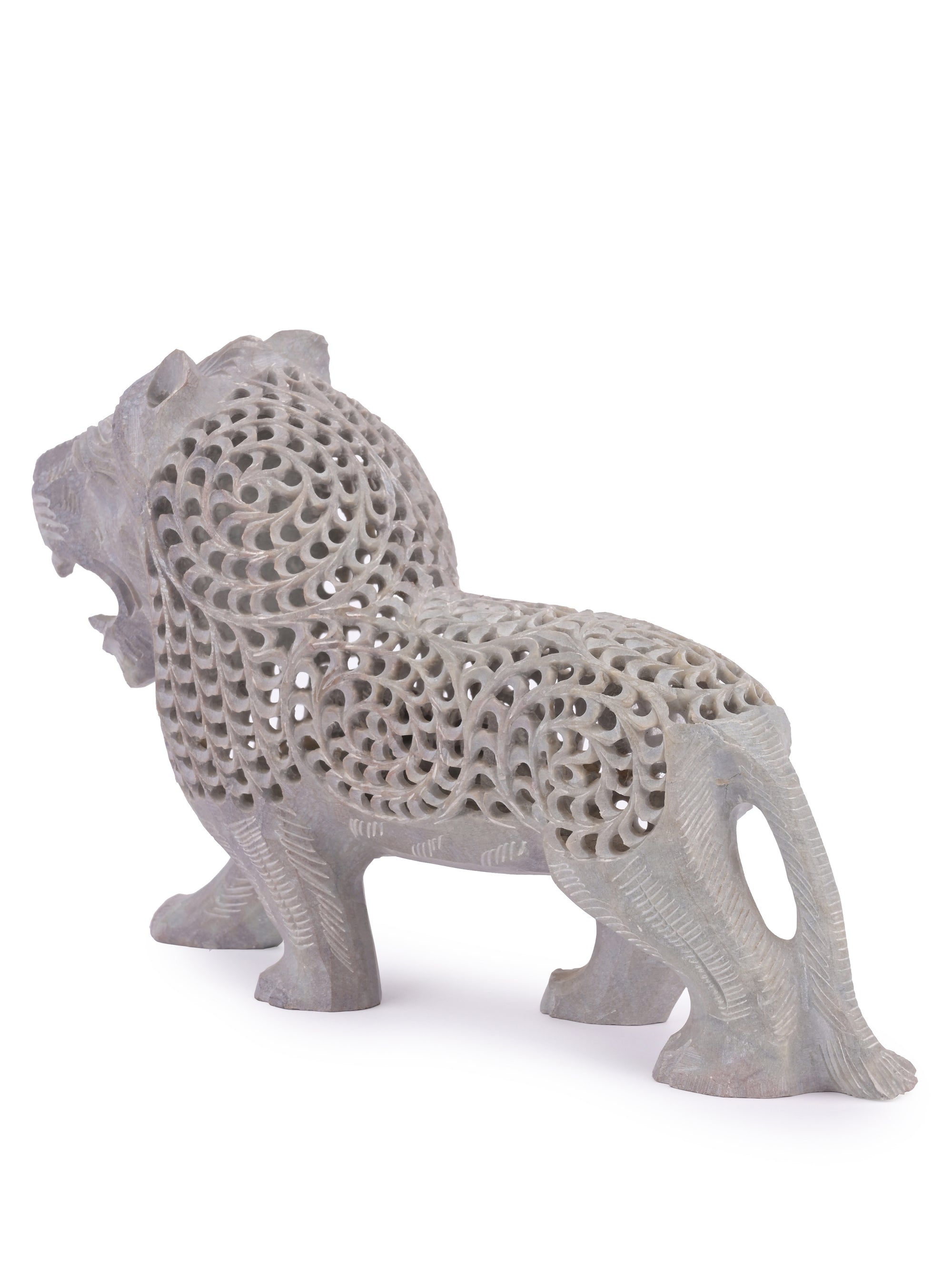 Stone crafted Angry Lion figurine, 9 inches in length - The Heritage Artifacts