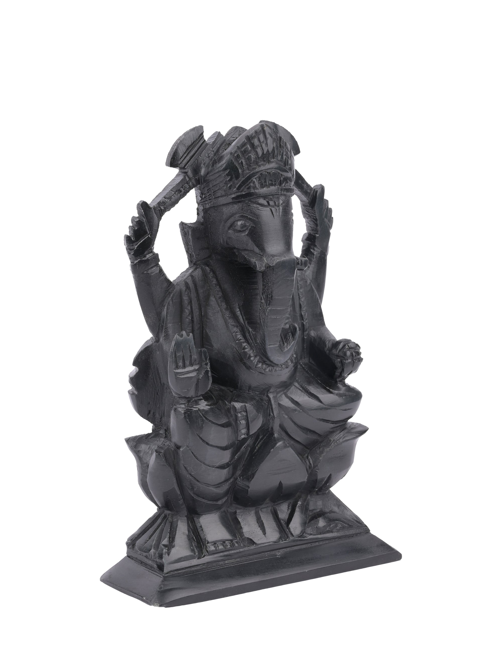 6 inches Lord Ganesh idol crafted out of black stone - The Heritage Artifacts