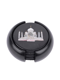 6 pieces coaster set with holder made of black marble - The Heritage Artifacts