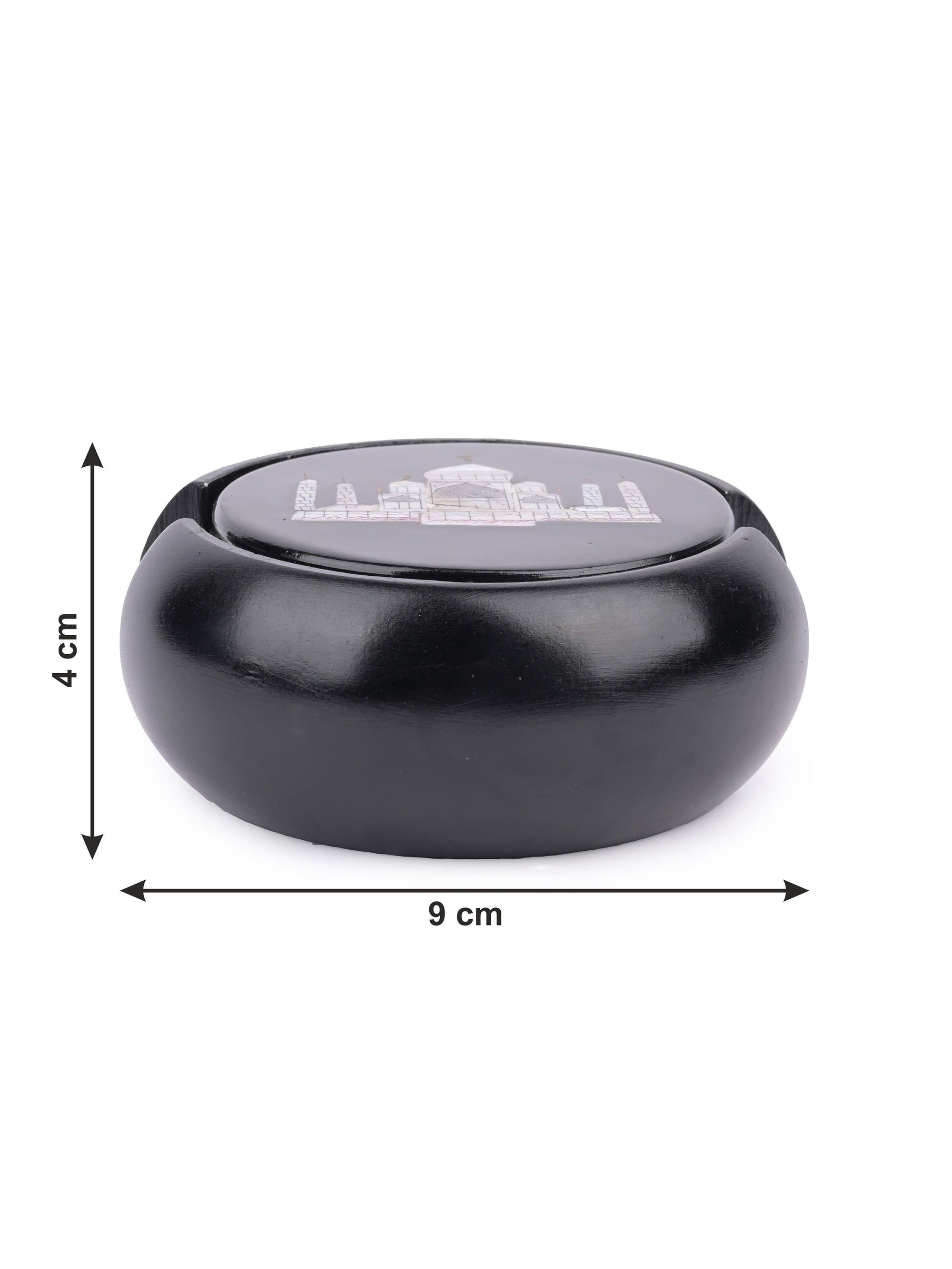 6 pieces coaster set with holder made of black marble - The Heritage Artifacts