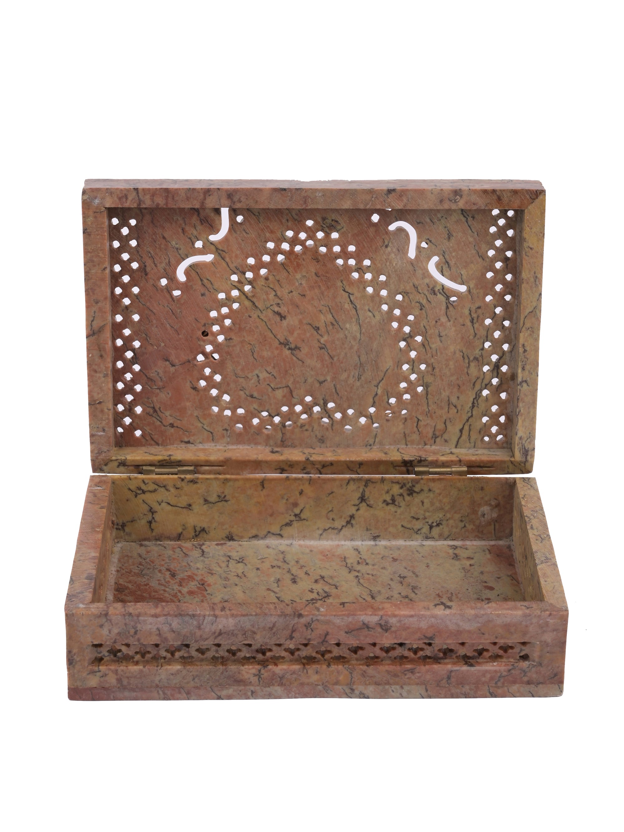 Stone crafted Jewellery box made with combination of jali work and hand painting - The Heritage Artifacts