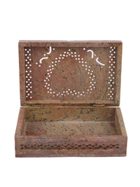 Stone crafted Jewellery box made with combination of jali work and hand painting - The Heritage Artifacts