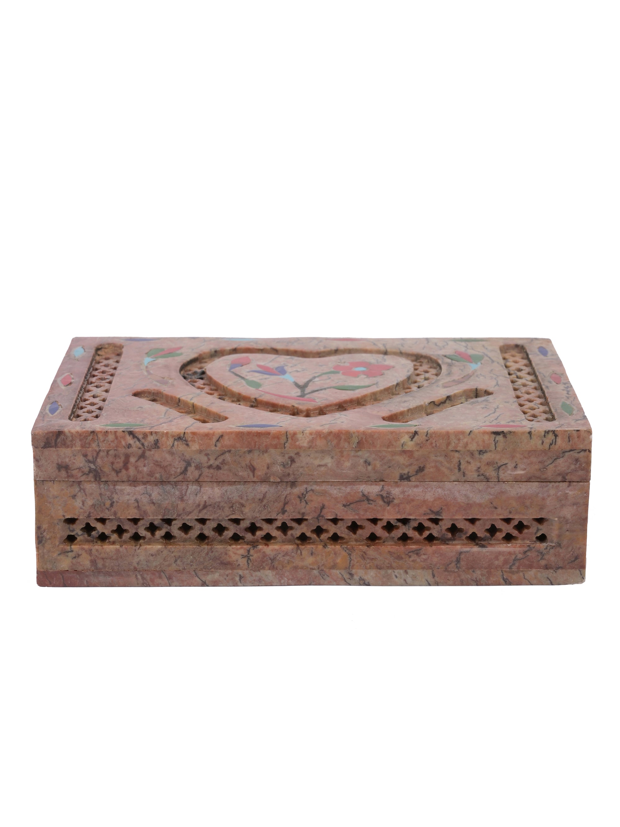Stone crafted Jewellery box made with combination of jali work and hand painting - The Heritage Artifacts