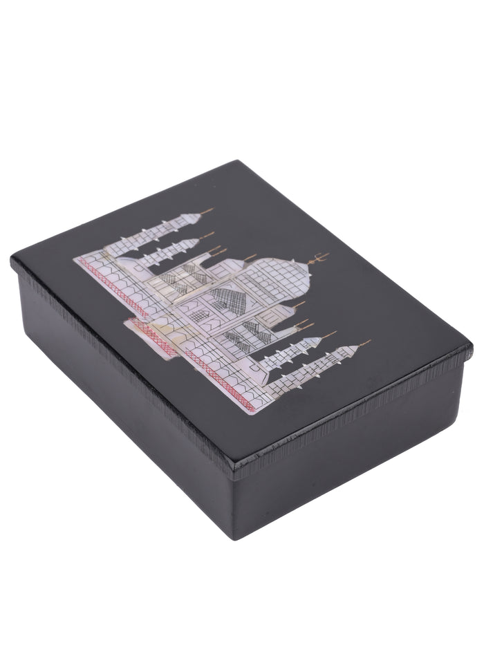 Black Marble Jewellery box with Taj Mahal inlaid design - The Heritage Artifacts
